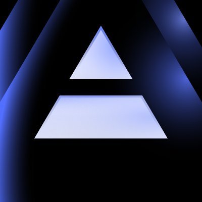 A glowing white triangle above a thick white bar on a black background with blue light accents, evoking a minimalist, futuristic design for Axiom. Perfect for showcasing crypto signals on Discord.