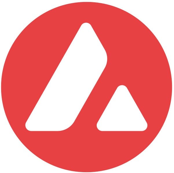 Red circle with two stylized white shapes inside. The left shape resembles a leaning tall rectangle with rounded corners, and the right shape is a smaller triangle. This design evokes the innovative spirit of Avalanche - AVAX cryptocurrency for Next Gen Coins.