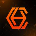 Orange geometric hexagon logo with stylized overlapping lines on a dark background with orange highlights, ideal for CryptoHub offering crypto signals on Discord.
