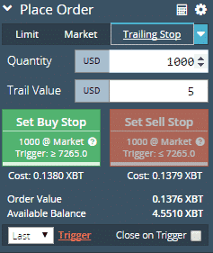 Trailing stop orders on Bitmex