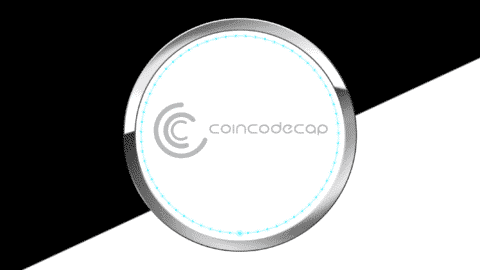 A circular logo for CoinCodeCap, featuring a minimalist design with a grey and white color scheme. The logo has the text "Coincodecap" beside a stylized "C" icon, embodying the brand's reputation for best crypto signals. The background is split diagonally into black and white sections.