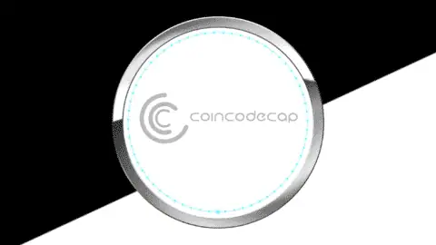 A circular logo for CoinCodeCap, featuring a minimalist design with a grey and white color scheme. The logo has the text "Coincodecap" beside a stylized "C" icon, embodying the brand's reputation for best crypto signals. The background is split diagonally into black and white sections.