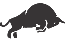 A silhouette of a bull in mid-jump against a solid black background, reminiscent of the best crypto signals—a powerful surge with legs extended and tail raised, capturing dynamic movement and strength.