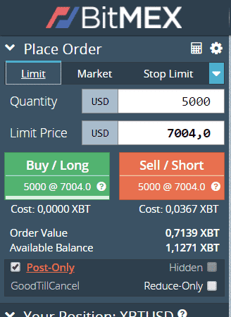 Aqui fazemos uma oferta de 5.000 contratos, para o caso de atingir um preço de 7.004 USD