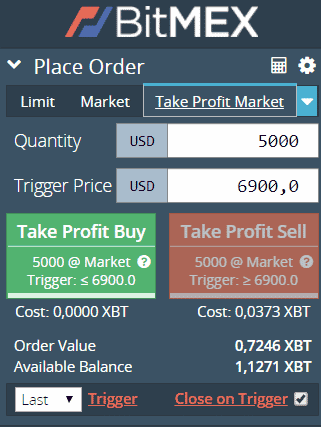 Here we setup a take profit target with a market order.
