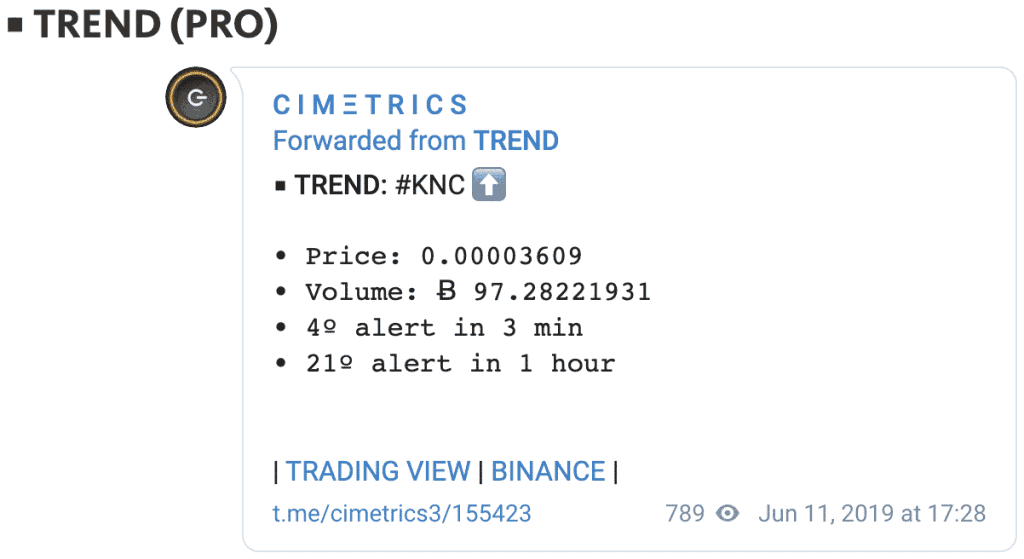 CIMETRICS TREND Bot is for trending conditions in the cryptocurrency market.
