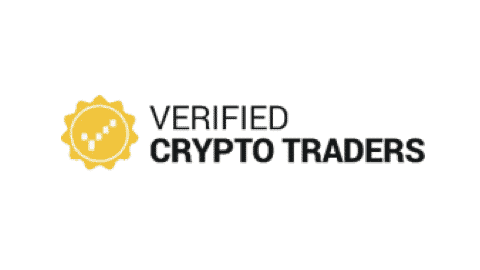 The logo features a yellow sun icon infused with a cryptocurrency design beside the words "Verified Crypto Traders" in bold black text on a pristine white background, capturing the essence of savvy crypto traders.