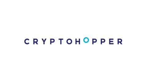 The image showcases the Cryptohopper logo with "CRYPTOPPER" in bold, dark blue capital letters. Today, the second "O" is a stylized, lighter blue circle with a horizontal line through it against a clean white background.