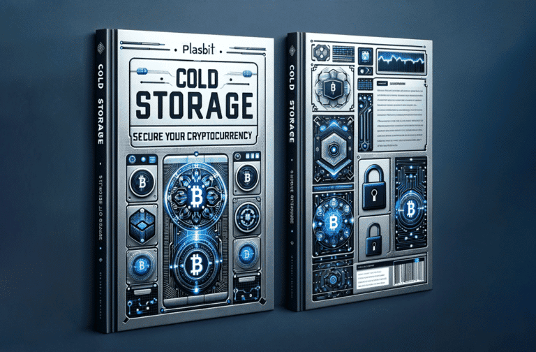 Two futuristic book covers displayed against a dark background. The title reads "Cold Storage: Secure Your Cryptocurrency." The design features digital and lock imagery, with a tech-oriented aesthetic and motifs related to cryptocurrency security.