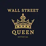 The image showcases the text "Wall Street Queen Official" in gold, paired with a stylized gold crown against a dark backdrop, symbolizing the best crypto signals.