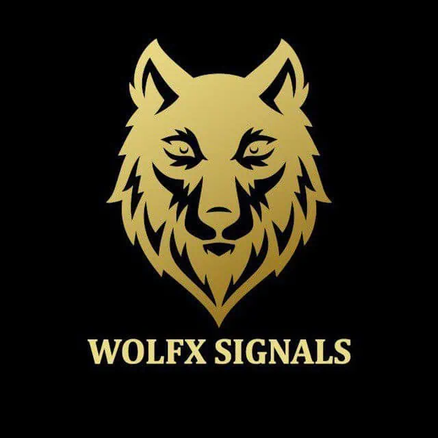 A gold stylized wolf head graphic is centered above the bold gold text "WOLFX SIGNALS" on a solid black background, highlighting an exclusive 15% OFF coupon for WolfX services.