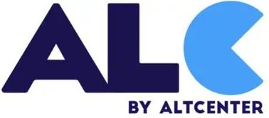 Logo with the letters "ALC" in bold, dark blue font, with the "C" in light blue resembling a Pac-Man shape. Below, smaller text reads "BY ALTCENTER" in dark blue. White background.