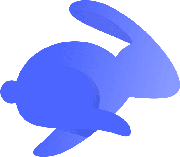 Uma ilustração azul simples e estilizada de um coelho numa pose de corrida ou salto, mostrado de perfil com formas suaves e arredondadas e detalhes mínimos—perfeita para representar a velocidade e agilidade das carteiras de software de cripto.